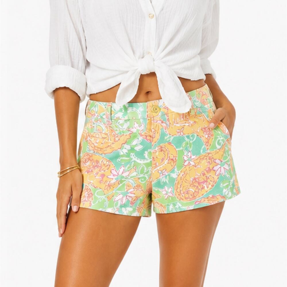 Lilly Pulitzer Walsh Short Pop Goes Lemur 3" Shorts Womens 2 Preppy 100% Cotton